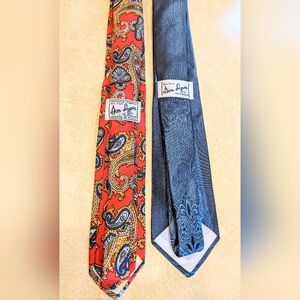 Don Loper vintage silk ties mod paisley blue moire old Hollywood narrow tie pair
